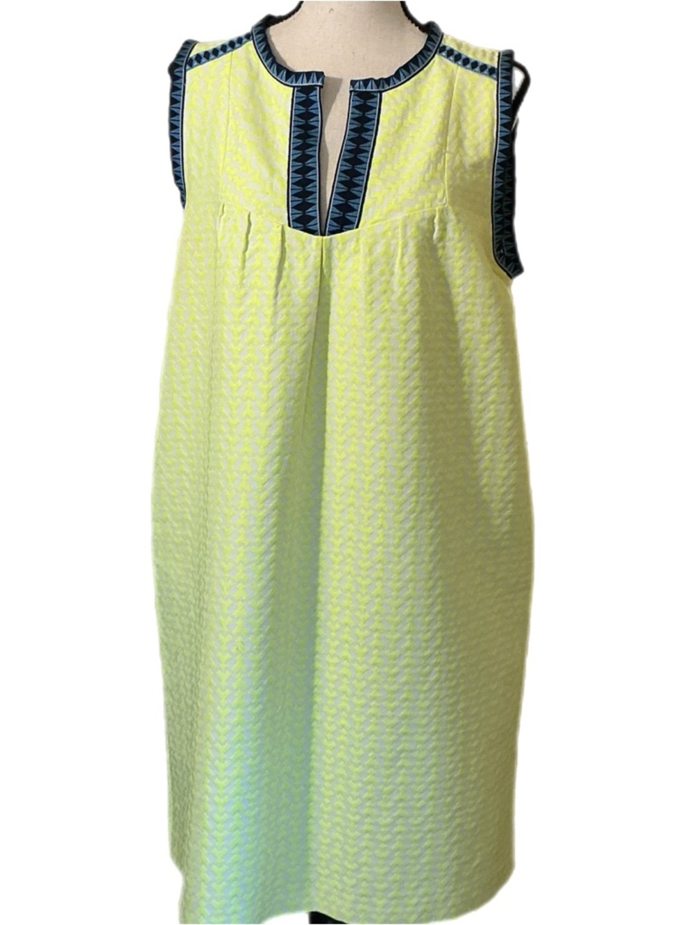 J. Crew Neon Yellow and White Textured Shift Dress size 12 Pockets